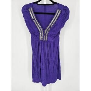 Vtg Y2K soprano Womens Sz M Above Knee Babydoll Dress Purple w/ Silver Beads